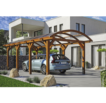 Carport Skanholz Franken avec ancrage pour poteaux 376 x 755 cm noyer