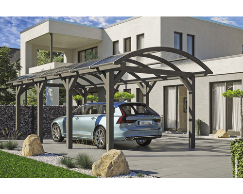 Carport Skanholz Franken avec ancrage pour poteaux 376 x 755 cm ardoise