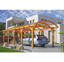 Carport Skanholz Franken avec ancrage pour poteaux 376 x 969 cm chêne clair