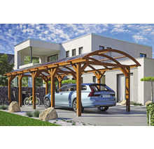 Carport Skanholz Franken avec ancrage pour poteaux 376 x 969 cm noyer