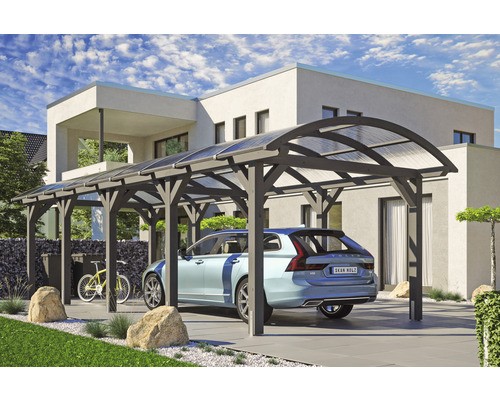 Carport Skanholz Franken avec ancrage pour poteaux 376 x 969 cm ardoise