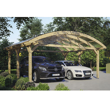 Double carport en bois avec deux voitures garées
