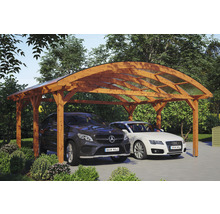 Carport double 2 voitures Skanholz Franken avec ancrage pour poteaux 635 x 541 cm chêne clair