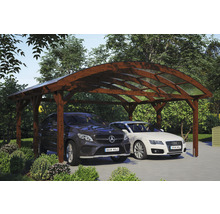 Carport double 2 voitures Skanholz Franken avec ancrage pour poteaux 635 x 541 cm noyer