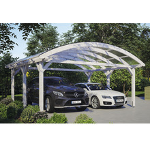 Carport double 2 voitures Skanholz Franken avec ancrage pour poteaux 635 x 541 cm blanc