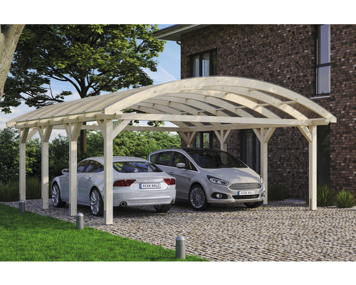 Carport double 2 voitures Skanholz Franken avec ancrage pour poteaux 635 x 755 cm bois