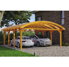 Carport double 2 voitures Skanholz Franken avec ancrage pour poteaux 635 x 755 cm chêne clair