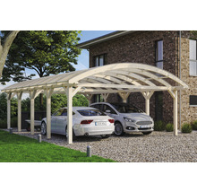 Carport double 2 voitures Skanholz Franken avec ancrage pour poteaux 635 x 969 cm bois