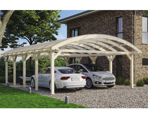 Carport double 2 voitures Skanholz Franken avec ancrage pour poteaux 635 x 969 cm bois