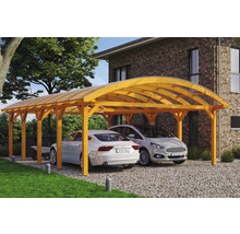 Carport double 2 voitures Skanholz Franken avec ancrage pour poteaux 635 x 969 cm chêne clair