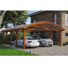 Carport double 2 voitures Skanholz Franken avec ancrage pour poteaux 635 x 969 cm noyer
