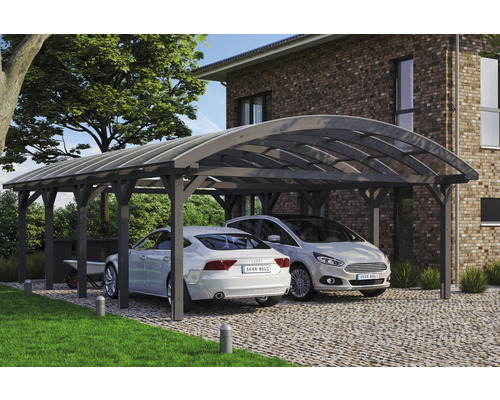 Carport double 2 voitures Skanholz Franken avec ancrage pour poteaux 635 x 969 cm ardoise