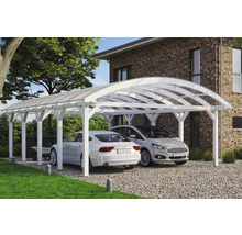Carport double 2 voitures Skanholz Franken avec ancrage pour poteaux 635 x 969 cm blanc