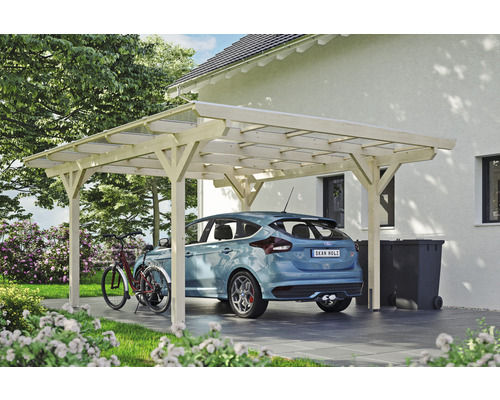 Carport Skanholz Odenwald avec ancrage pour poteaux 428 x 541 cm bois