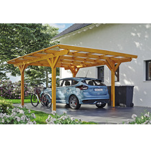 Carport Skanholz Odenwald avec ancrage pour poteaux 428 x 541 cm chêne clair