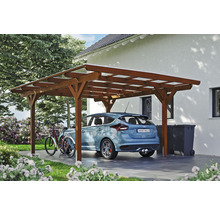 Carport Skanholz Odenwald avec ancrage pour poteaux 428 x 541 cm noyer