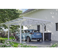 Carport Skanholz Odenwald avec ancrage pour poteaux 428 x 541 cm blanc