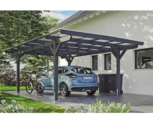 Carport Skanholz Odenwald avec ancrage pour poteaux 428 x 648 cm ardoise