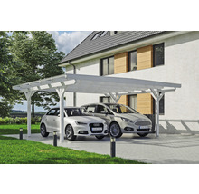 Carport double 2 voitures Skanholz Odenwald avec ancrage pour poteaux 640 x 541 cm blanc