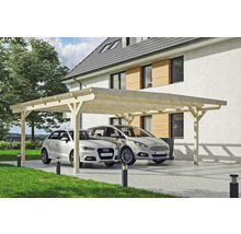Carport double 2 voitures Skanholz Odenwald avec ancrage pour poteaux 640 x 648 cm bois