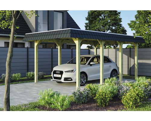 Carport Skanholz Spreewald avec film epdm,ancrage pour poteaux 345 x 589 cm bois