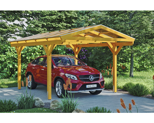 Carport Skanholz Westerwald avec ancrage pour poteaux 362 x 541 cm chêne clair