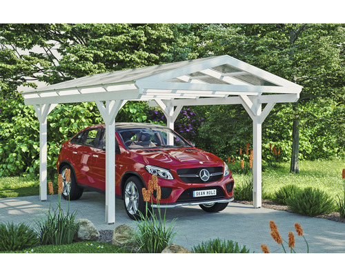 Carport Skanholz Westerwald avec ancrage pour poteaux 362 x 541 cm blanc