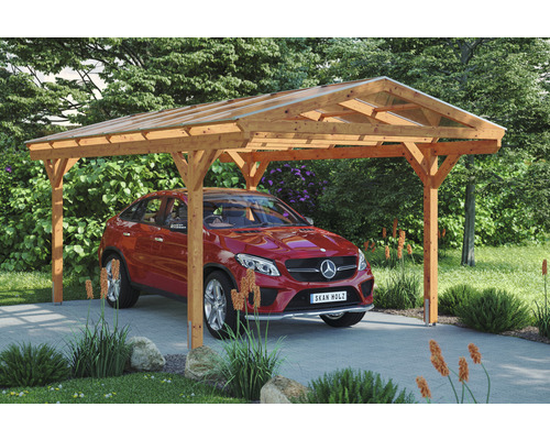 Carport Skanholz Westerwald avec ancrage pour poteaux 362 x 648 cm chêne clair