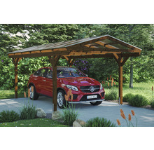 Carport Skanholz Westerwald avec ancrage pour poteaux 362 x 648 cm noyer