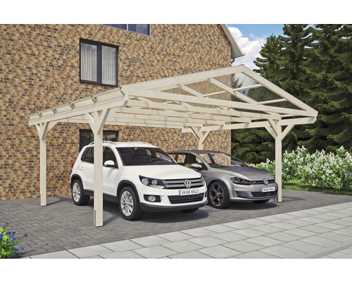 Carport double 2 voitures Skanholz Westerwald avec ancrage pour poteaux 570 x 541 cm bois