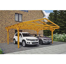 Carport double 2 voitures Skanholz Westerwald avec ancrage pour poteaux 570 x 541 cm chêne clair