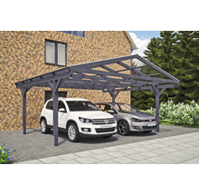 Carport double 2 voitures Skanholz Westerwald avec ancrage pour poteaux 570 x 541 cm ardoise