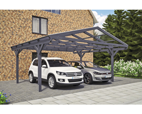 Carport double 2 voitures Skanholz Westerwald avec ancrage pour poteaux 570 x 541 cm ardoise