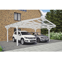 Carport double 2 voitures Skanholz Westerwald avec ancrage pour poteaux 570 x 541 cm blanc