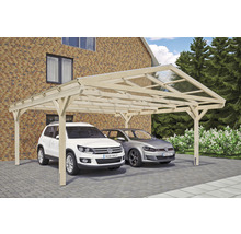 Carport double 2 voitures Skanholz Westerwald avec ancrage pour poteaux 570 x 648 cm bois