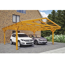 Carport double 2 voitures Skanholz Westerwald avec ancrage pour poteaux 570 x 648 cm chêne clair