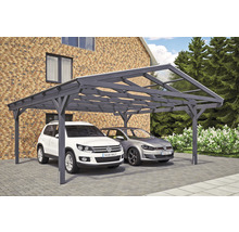 Carport double 2 voitures Skanholz Westerwald avec ancrage pour poteaux 570 x 648 cm ardoise