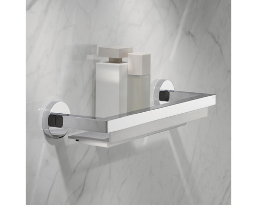 Étagère murale en verre et métal pour rangement de salle de bain