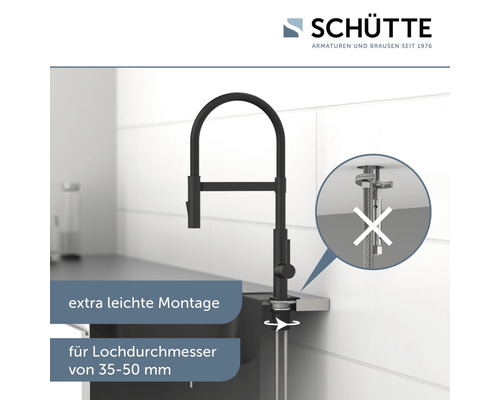 Robinet de cuisine noir avec illustration du montage facile