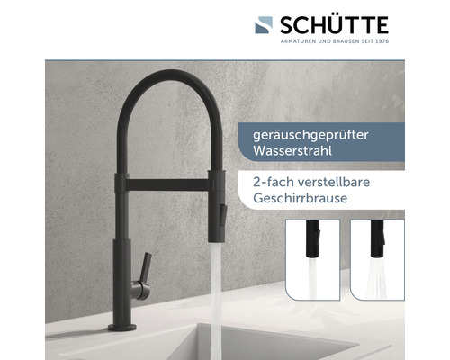 Robinet de cuisine noir avec douchette extractible et deux types de jet