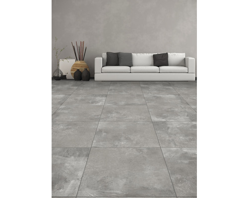 Carrelage sol et mur en grès-cérame fin CRUST 60 x 60 x 8,5 mm gris mat