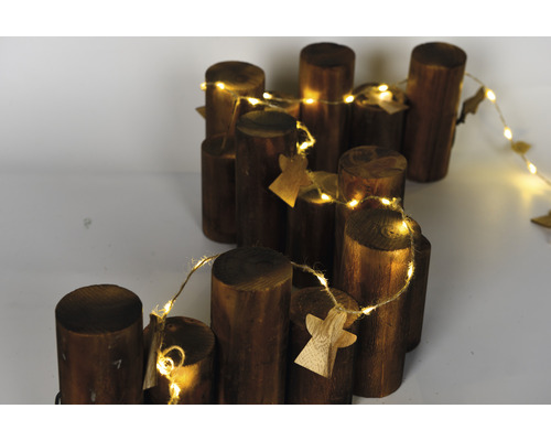 Arrangement décoratif en bois avec pendentifs en forme d''ange et guirlande lumineuse