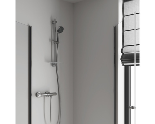 Douche avec pomme de douche, barre de douche et robinet thermostatique