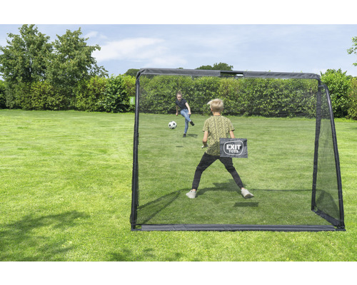 Fußballtor mit spielenden Kindern im Garten