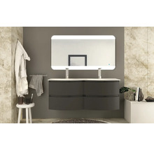 Salle de bains moderne avec double vasque, meuble sous-lavabo et miroir lumineux
