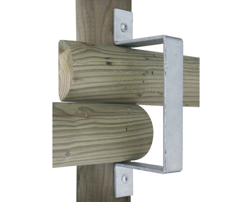 Vue détaillée d''un support de poteau métallique sur une clôture en bois