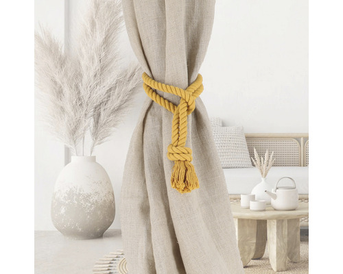 Rideau avec embrasse de corde jaune