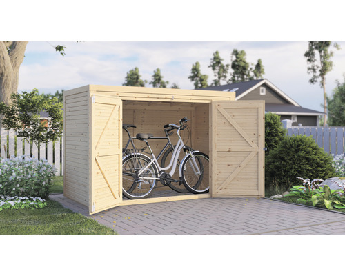Garage à vélos, armoire de jardin Bertilo Fineline 207 x 103 x 143 cm nature