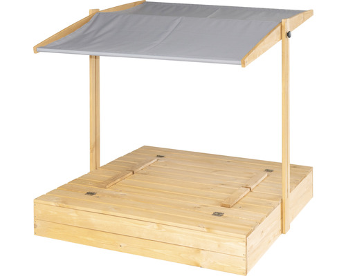 Sandkasten aus Holz mit Sonnenschutz