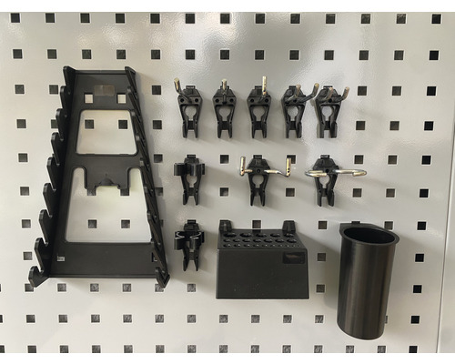 Ensemble d''accessoires pour paroi d''outils avec crochets, supports et bac de rangement